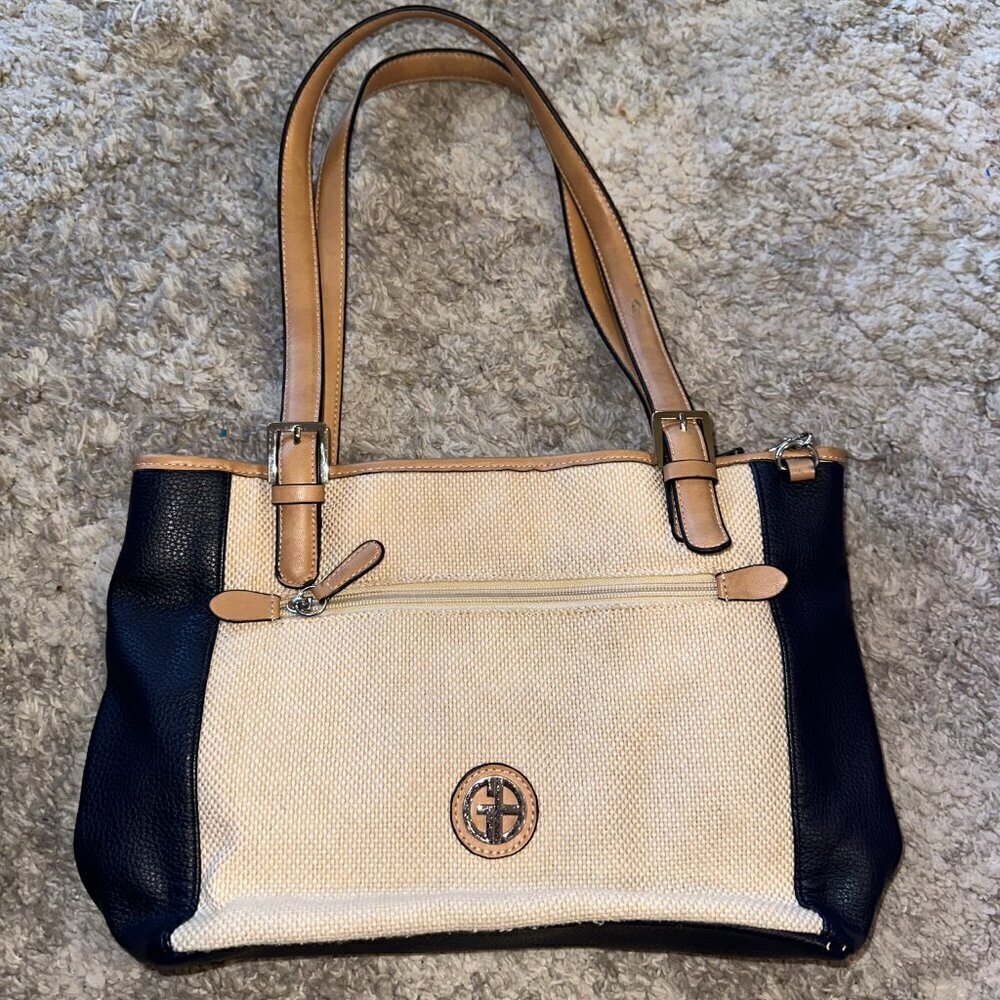 Giani Bernini Shoulder Bag EUC Black Brown Tan Colorblock - Picture 2 of 16
